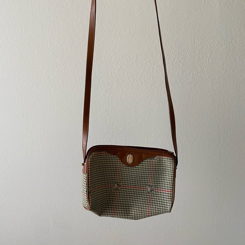 Vintage Houndstooth Leather Crossbody Bag